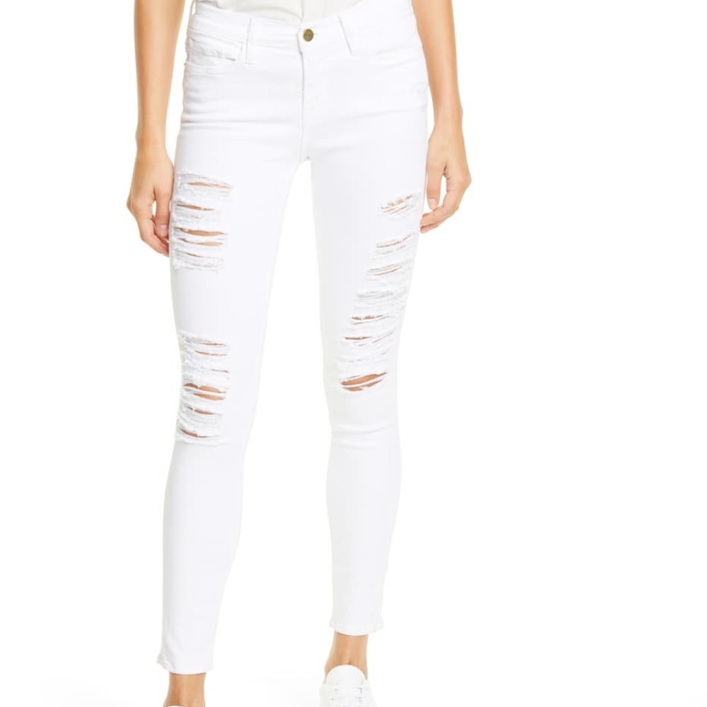 FRAME White Skinny Distressed Jeans